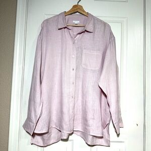 J. Jill Love Linen Tunic Long Sleeves Button Up Shirt Soft Pink XL Beach Relax